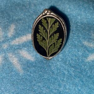 Handmade Silver and Black Real Leaf Vintage Ring